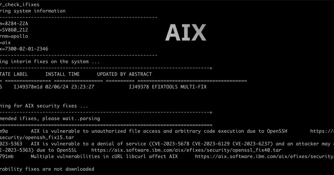 Screenshot of an IBM AIX 7.3 terminal showing commands of IBM's Unix system