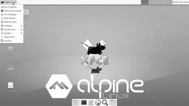 Escritorio de Alpine Linux con el entorno Xfce