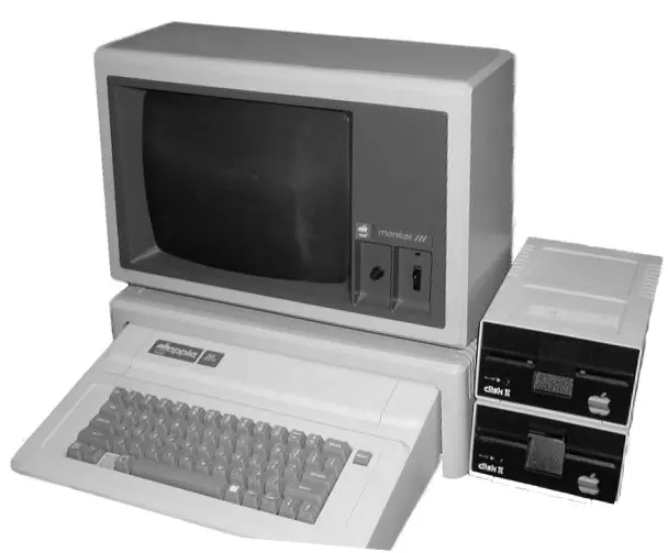 1983 Apple IIe with original keyboard, Monitor III and two Disk II drives