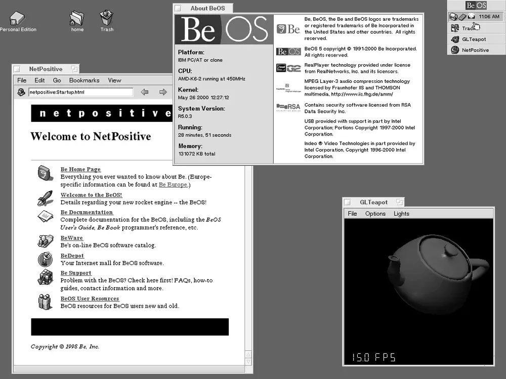 Captura del escritorio original de BeOS con su interfaz multimedia