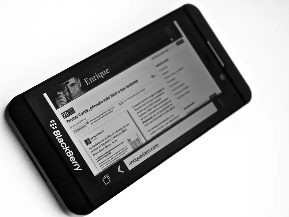BlackBerry Z10 with a full touchscreen, front view