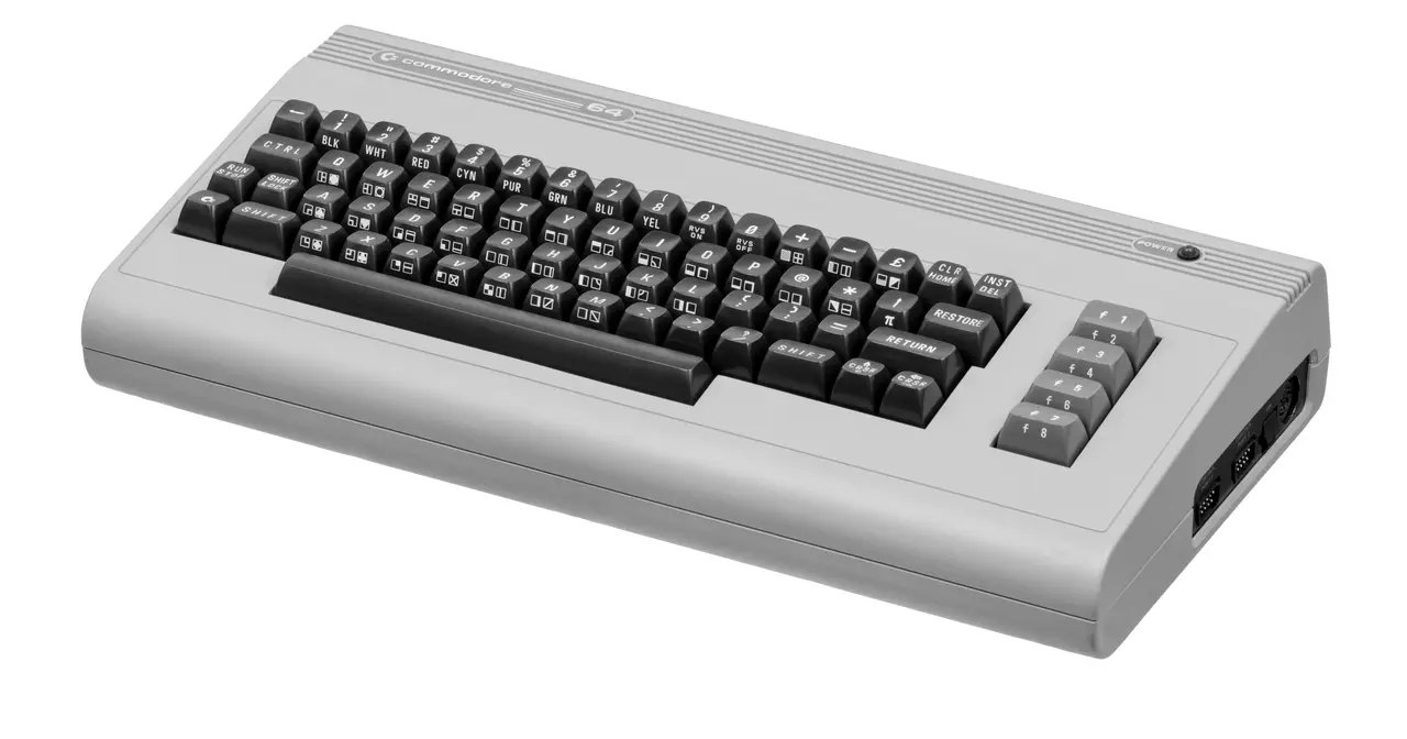 Commodore 64 8-bit home computer, with its beige case and built-in keyboard