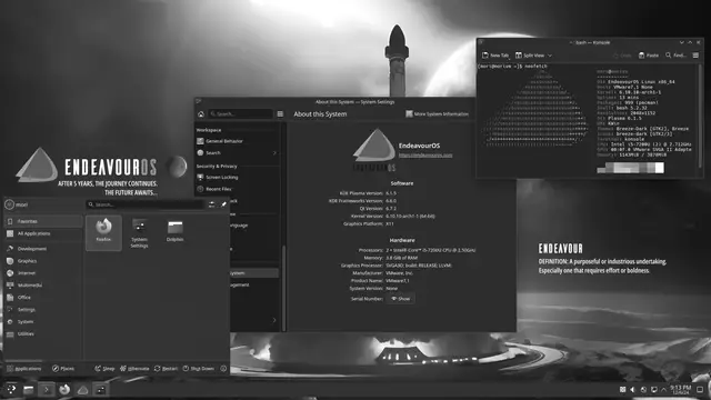 Captura del escritorio de EndeavourOS en una versión Neo reciente