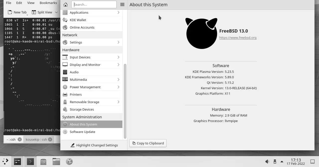 KDE Plasma desktop running on FreeBSD