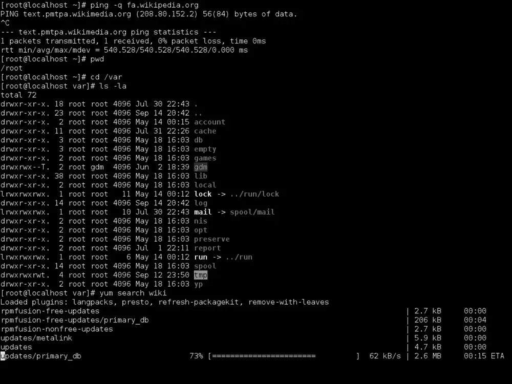Captura de la línea de comandos de Bash ejecutándose en GNOME Terminal sobre Linux