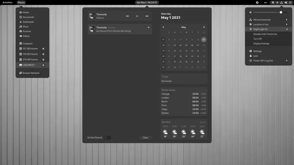 Captura de GNOME Shell 40 mostrando la moderna vista de actividades