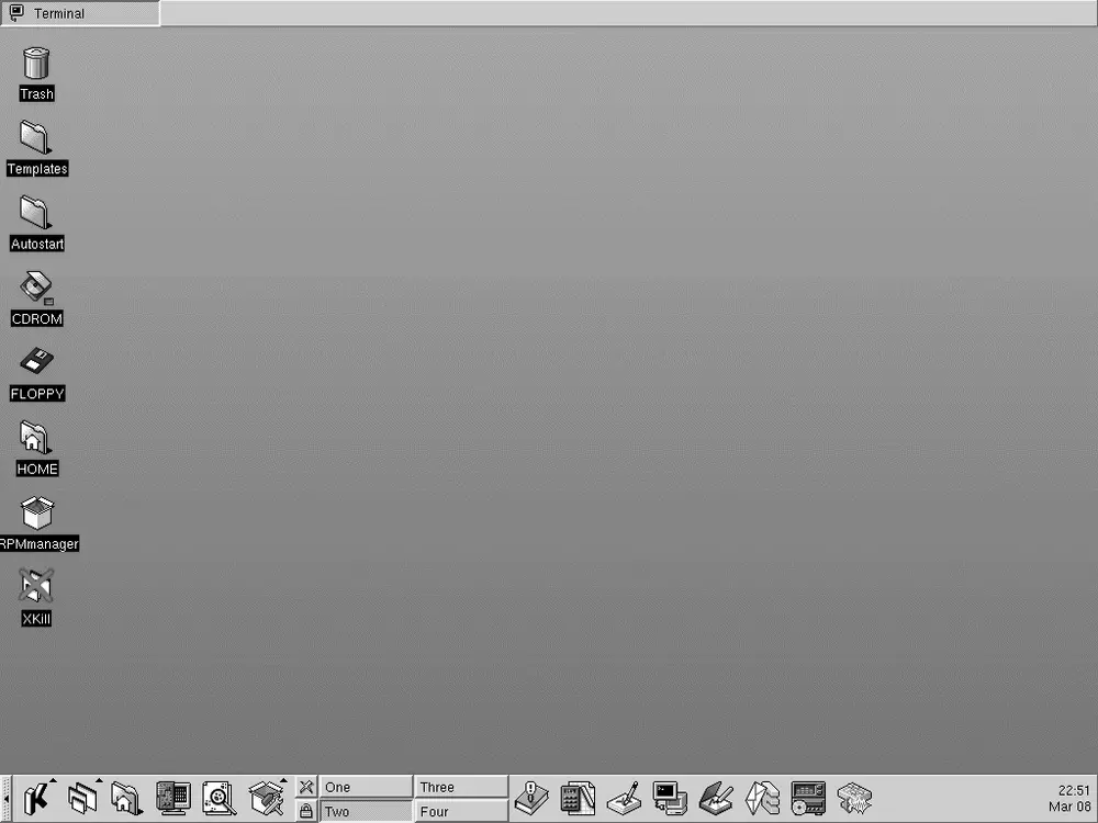 Captura del escritorio de KDE 1.0, la primera versión estable lanzada en 1998
