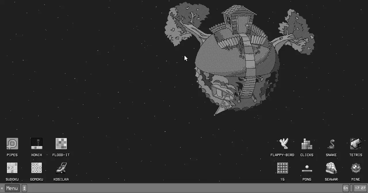 KolibriOS desktop, summer 2024 version, showing its graphical interface