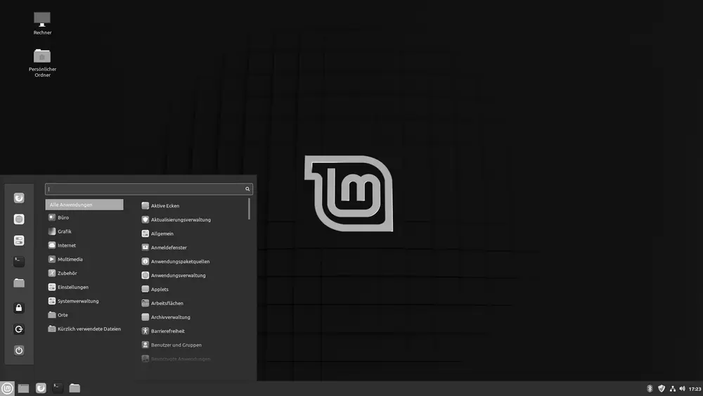 Linux Mint Cinnamon desktop with its classic menu, taskbar and system tray