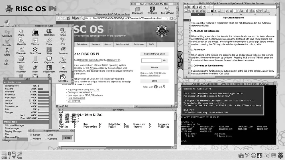 Screenshot of the RISC OS 5.30 desktop with the system's characteristic bottom icon bar