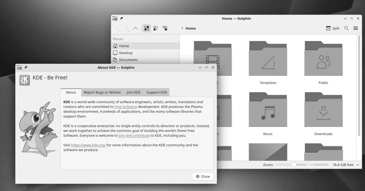 Escriptori KDE Plasma amb el plafó inferior i el llançador d'aplicacions
