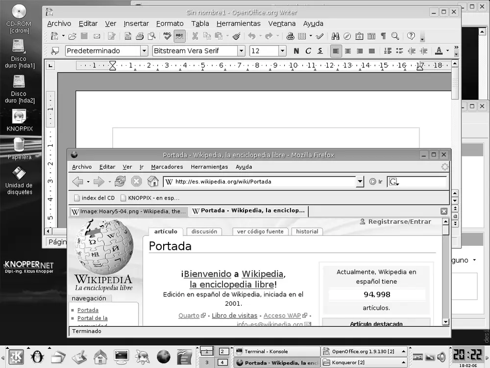 Captura de Knoppix 4.0 en español con el escritorio KDE 3.4