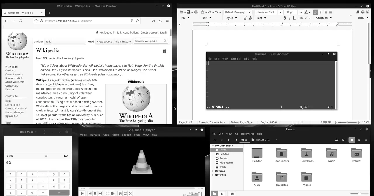 Manjaro Linux desktop with several open-source applications running
