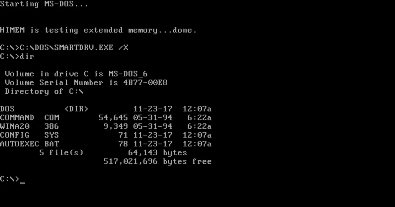 Screenshot of MS-DOS 6.22 showing the command line on a black background