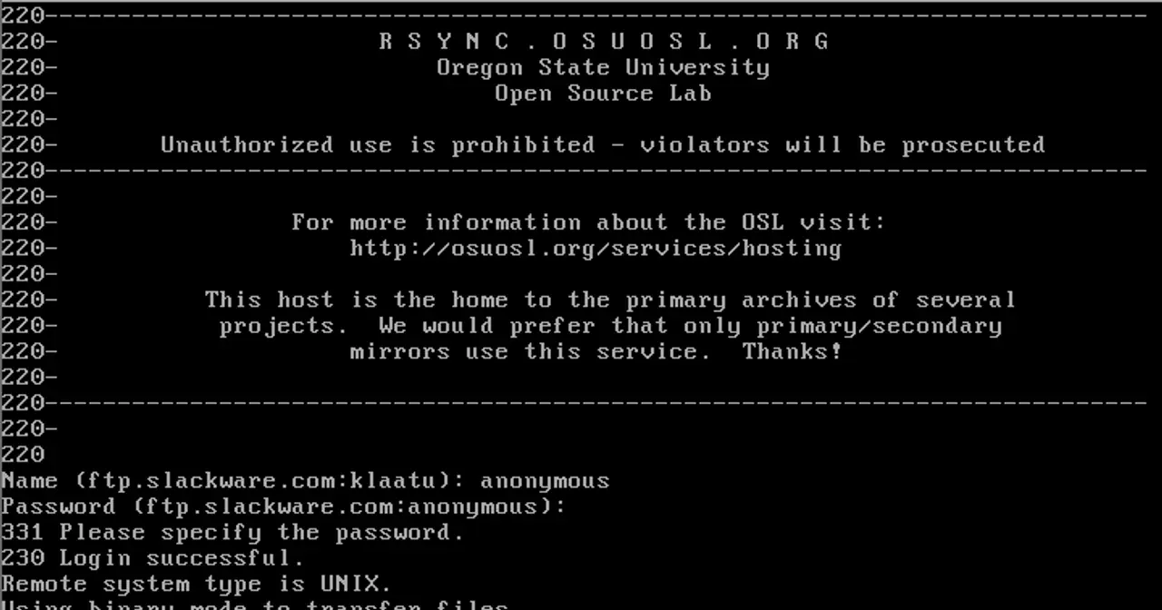 Screenshot of Slackware 1.01, one of the earliest releases of the Linux distribution