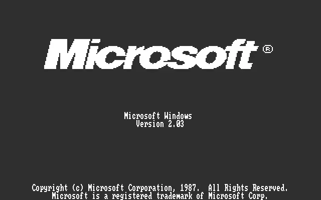 Windows 2.03 startup screen running in VirtualBox