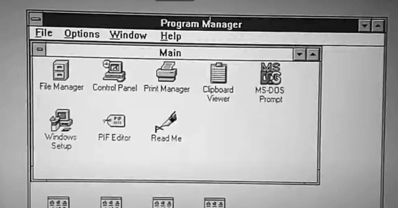 Screenshot of the Windows 3.1 Program Manager with the Main group open